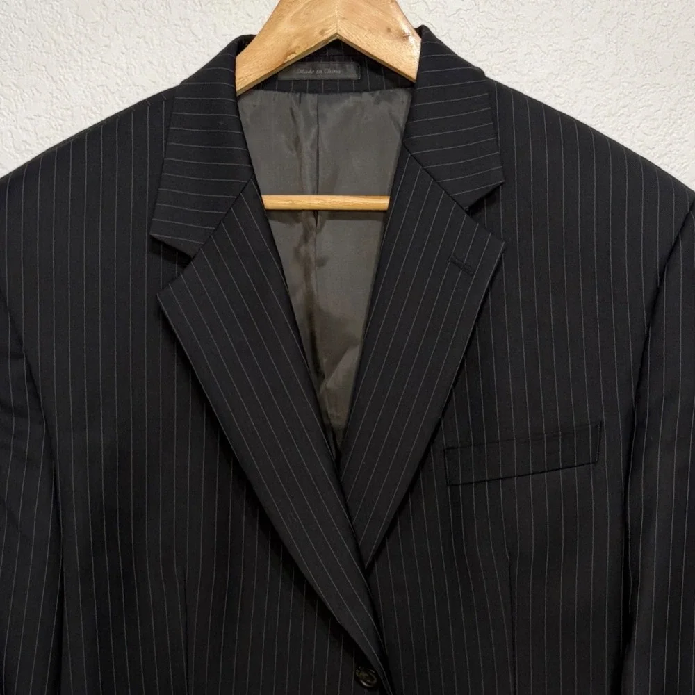 Lauren Ralph Lauren Mens 44S Black Pinstripe 100% Wool Blazer Suit Jacket 44S